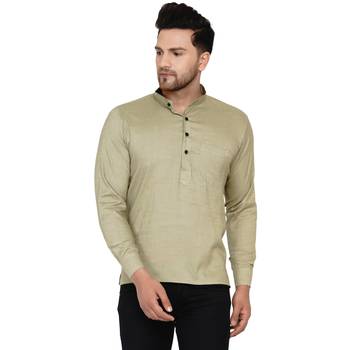 Beige plain rayon men-kurtas 1