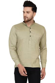 Beige plain rayon men-kurtas