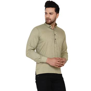 Beige plain rayon men-kurtas 2