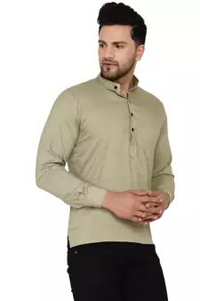 Beige plain rayon men-kurtas