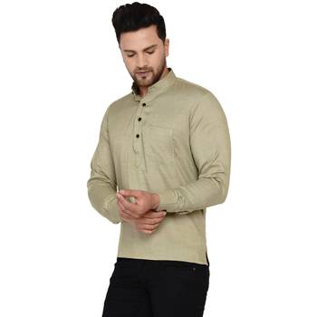 Beige plain rayon men-kurtas 3