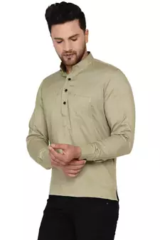 Beige plain rayon men-kurtas