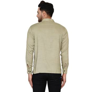 Beige plain rayon men-kurtas 4
