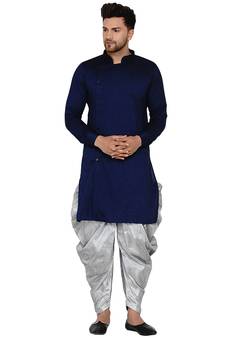 Blue plain rayon men-kurtas