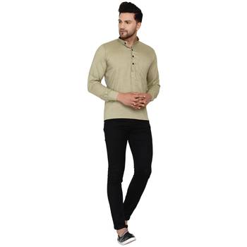 Beige plain rayon men-kurtas 5