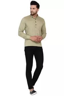 Beige plain rayon men-kurtas