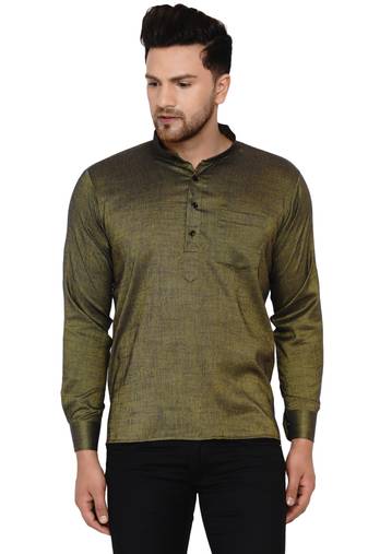 Green plain rayon men-kurtas