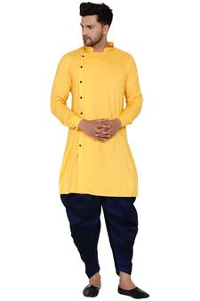 Yellow plain rayon men-kurtas