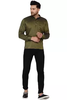 Green plain rayon men-kurtas