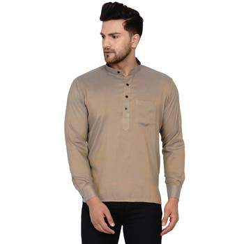 Beige plain rayon men-kurtas 1