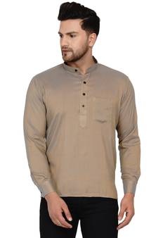 Beige plain rayon men-kurtas