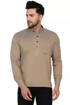 Beige plain rayon men-kurtas