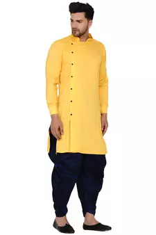 Yellow plain rayon men-kurtas