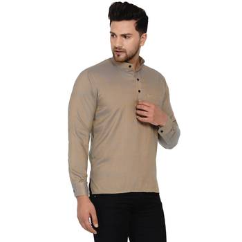Beige plain rayon men-kurtas 2