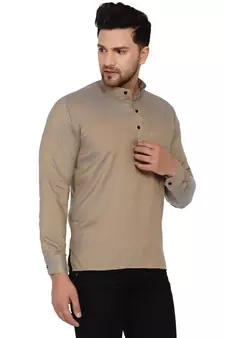 Beige plain rayon men-kurtas
