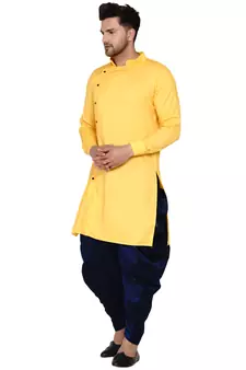 Yellow plain rayon men-kurtas