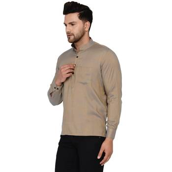 Beige plain rayon men-kurtas 3