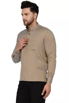 Beige plain rayon men-kurtas