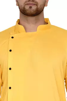 Yellow plain rayon men-kurtas