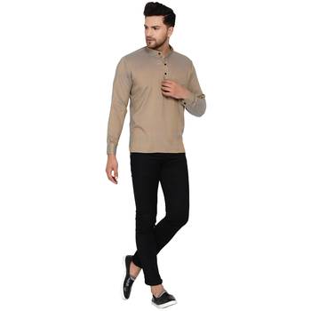 Beige plain rayon men-kurtas 5