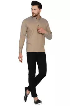Beige plain rayon men-kurtas