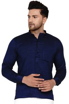 Blue plain rayon men-kurtas