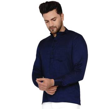 Blue plain rayon men-kurtas 3