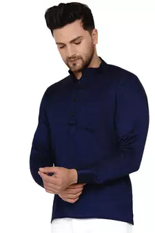 Blue plain rayon men-kurtas