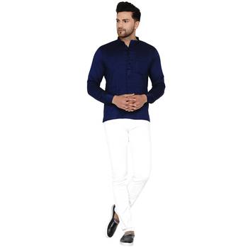Blue plain rayon men-kurtas 5
