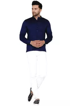 Blue plain rayon men-kurtas