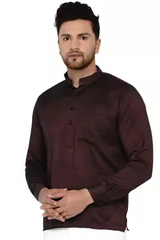 Maroon plain rayon men-kurtas