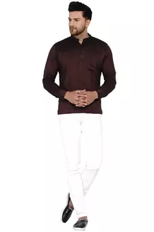 Maroon plain rayon men-kurtas