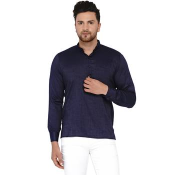Blue plain rayon men-kurtas 1