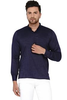 Blue plain rayon men-kurtas