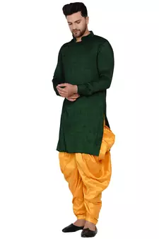 Green plain rayon men-kurtas