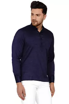 Blue plain rayon men-kurtas