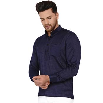 Blue plain rayon men-kurtas 3