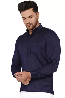 Blue plain rayon men-kurtas