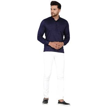 Blue plain rayon men-kurtas 5