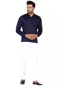 Blue plain rayon men-kurtas