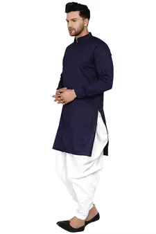 Blue plain rayon men-kurtas