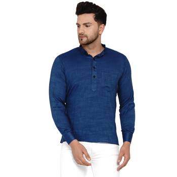 Blue plain rayon men-kurtas 1