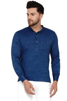 Blue plain rayon men-kurtas