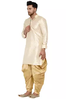 Beige printed banarasi men-kurtas