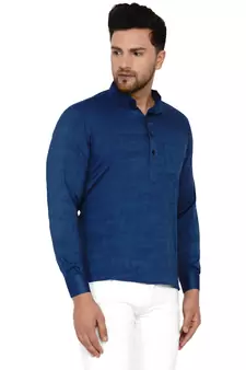 Blue plain rayon men-kurtas