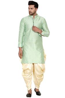 Green printed banarasi men-kurtas