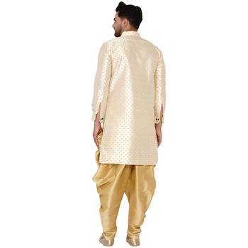 Beige printed banarasi men-kurtas 4