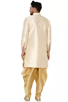 Beige printed banarasi men-kurtas