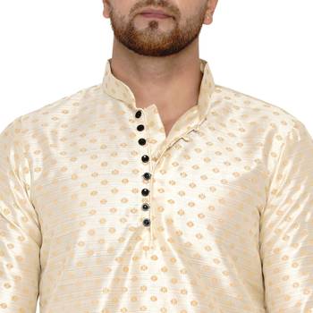 Beige printed banarasi men-kurtas 5