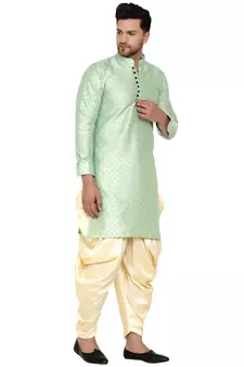 Green printed banarasi men-kurtas